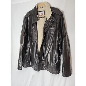 Levi Strauss Jacket Mens Medium Brown Faux Leather Sherpa Lined Bomber XXL